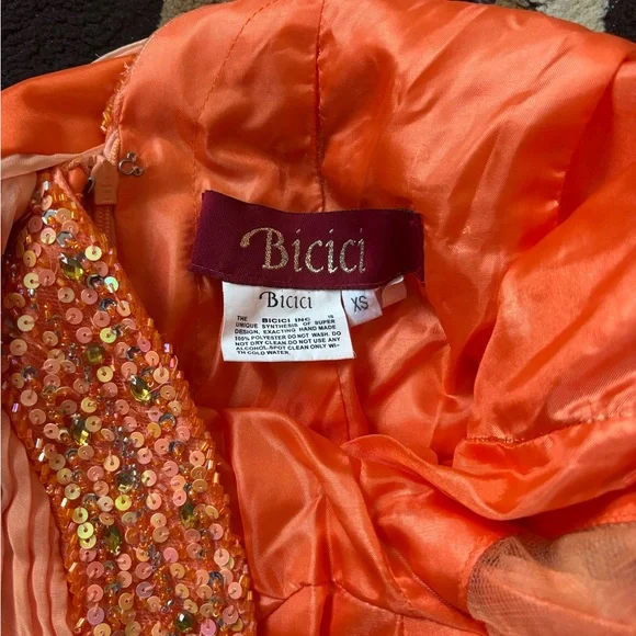 Bicici Coral Orange Beaded Evening Formal Gown - Picture 3 of 12